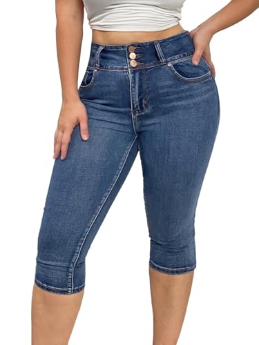 Flamingals Butt Lifting Mid Waist Skinny Jeans for Women Stretchy Fall Trendy Pull On Denim Capris