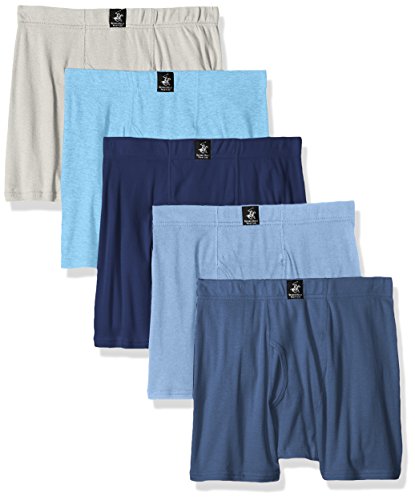 Beverly Hills Polo Club Men's Men's 5 Pack Comfort Boxer Brief Underwear, Navy/Light Blue/Middle Blue Heather/Light Blue Heather/Grey Heather, Large