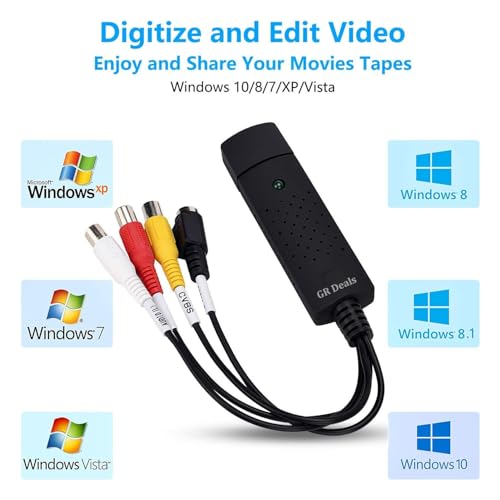 Image of Capture Card, USB Video Capture Card Device, Audio Video Converter Grabber for RCA to USB-Convert VHS Mini DV VCR Hi8 DVD to Digital, for PC TV Tape Player Camcorder. (Black)