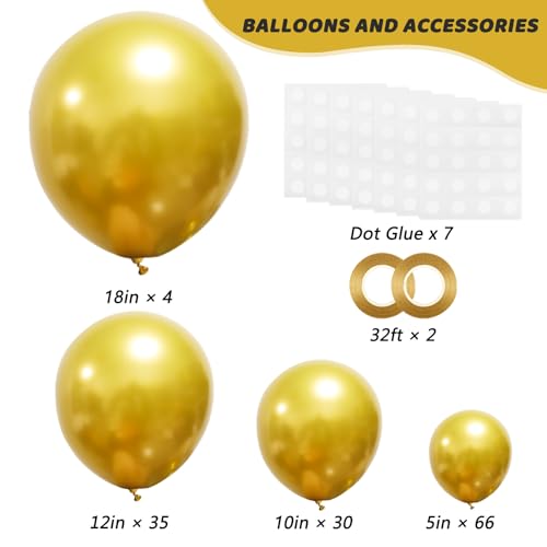 Image of RUBFAC 135pcs Gold Balloons Different Sizes 18 12 10 5 Inch for Garland Arch, Latex Metallic Balloon for Birthday Graduation Party Wedding Decorations