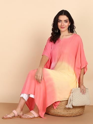 Image of Maaesa Women Handcrafted Tie & Dye Rayon Crepe Kaftan Dress | Casual Wear | Flowy Kaftan Style | Lightweight & Breathable Fabric