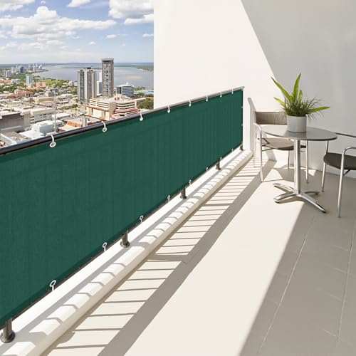 SUNNY GUARD Pantalla Privacidad Balcón 90x500cm Ocultacion Balcon Impermeable,a Prueba de Viento y con Protección UV para Exteriores,Incluye Cables de Instalación,Green