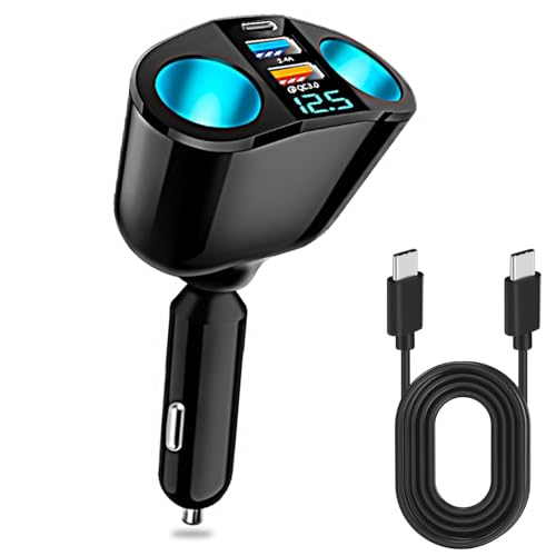 120W Car Cigarette Lighter Adapter, 12V/24V Car USB Charger Splitter Dual USB QC3.0 PD Double Cigarette Lighter Multi Socket with LED Voltmeter Fast Charging for Phones Dashcam Vehicle Devices - Image 5