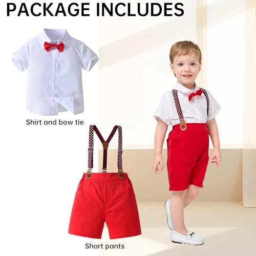Image of Boys Summer Formal Outfit Set - Gentleman Baby Boy Outfit Toddler Suit Short Sleeve Bow Tie Shirt Pants