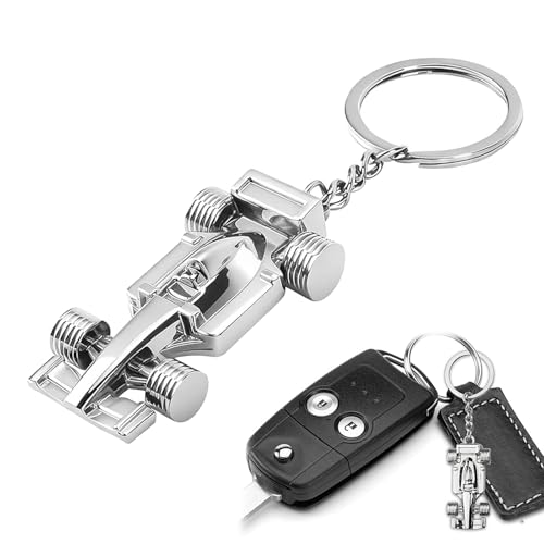 Xelmorant 1pcs Racing Car Keyring, Silver Metal Keychain for