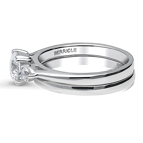 BERRICLE Sterling Silver 3-Stone Wedding Engagement Rings 0.8 Carat Round Cut Cubic Zirconia CZ Ring Set for Women, Rhodium Plated3