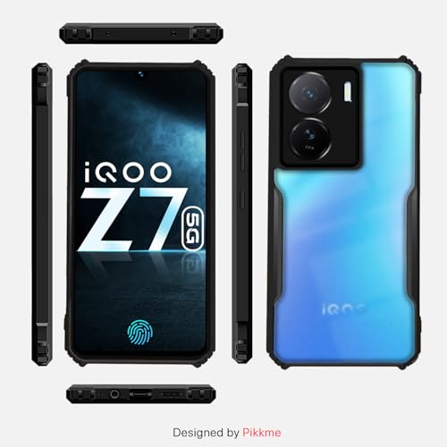 Image of Outlouders Back Cover for iQOO Z7 5G / iQOO Z7S 5G | Ultra Hybrid Transparent | Full Camera Protection | Raised Edge | Crystal Clear Bumper Case(Black)