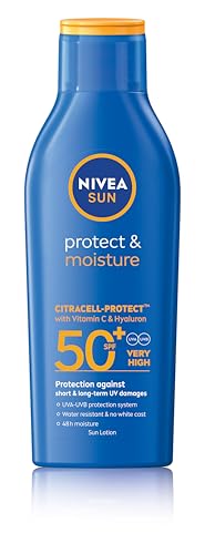 NIVEA SUN Lotion, Protect & Moisture, SPF 50+, Very High and Immediate UVA & UVB Protection, 48H Moisture, Wat