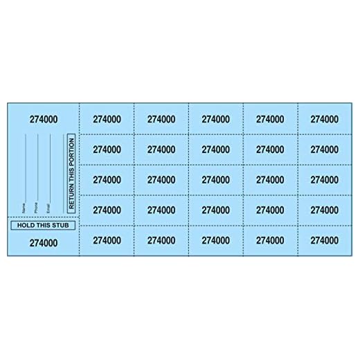 500 Blue Chinese Tickets 2 Stub choices: "Hold this Stub" OR "Buyer's Name, Email & Phone" - 25, 20, 15, 10 or 5 Bid numbers per sheet (25 Bid numbers per sheet, Stub w/ "Buyer's Name, Phone & Email")