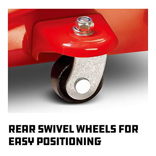 Image of Powerbuilt 2-Ton Trolley Jack, Garage Vehicle Lift, 4000 Pounds, 360 Degree Swivel Wheel Casters, Safety Valve, Car Repair - Red 640181