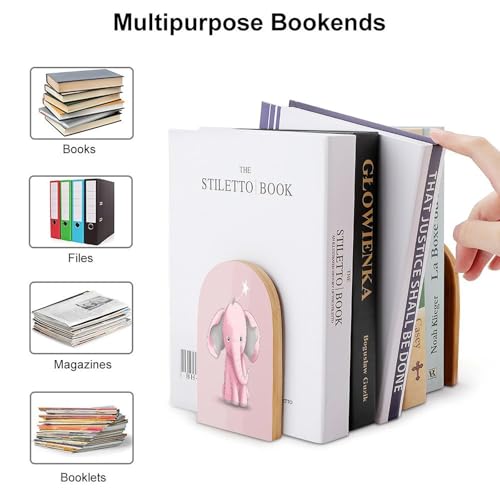 Serre-livres en métal réglable avec éléphant rose en bois pour bureau - 4