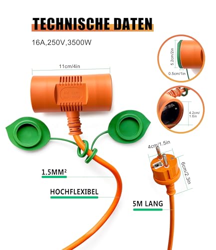 Rallonge extérieure 5m XINWANG orange IP44 à 2 prises Schuko - 2