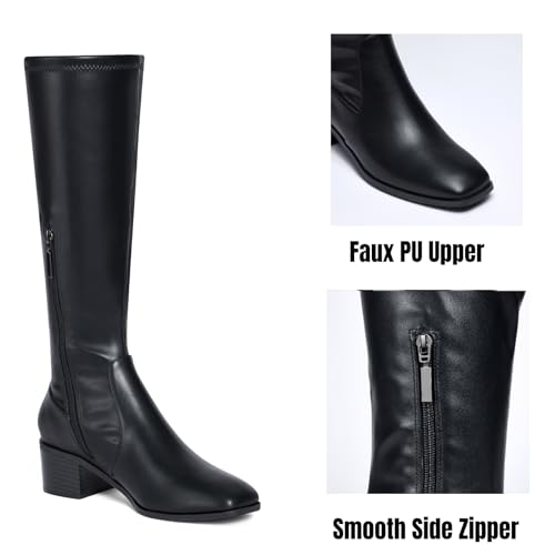 Elisabet Tang Knee High Boots for Women 2 inch Chunky Low Heel Boots Square Toe Side Zipper Fall Winter Comfort Boots4