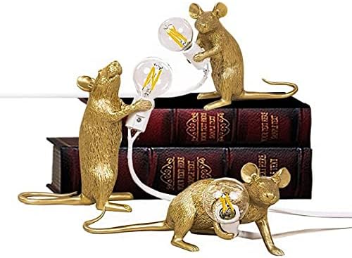 3 Pack Unique Lamps Table Lamp Set Mouse Shape Resin Creative Desk Light Bedside Lamp Light Bedside Gift Decoration LED Bedroom Study Room Home Room Decor (Gold)