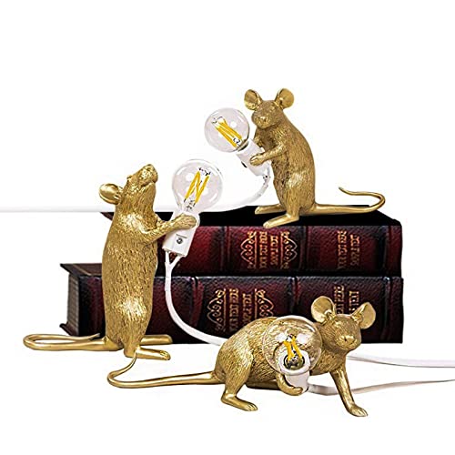 3 Pack Unique Lamps Table Lamp Set Mouse Shape Resin Creative Desk Light Bedside Lamp Light Bedside Gift Decoration Led Bedroom Study Room Home Room Decor (Gold) #TOP1