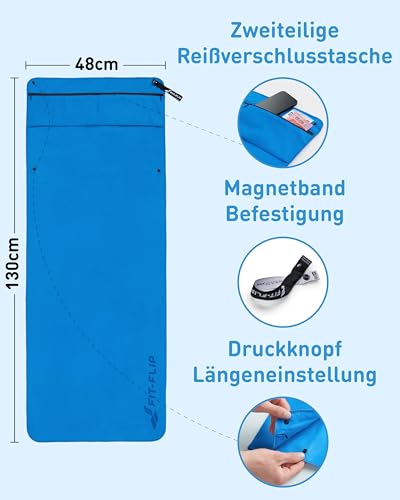 Das kompakt gefaltete Fit-Flip Handtuch mit Magnet hängt sicher am Laufband-Griff im Fitnessstudio