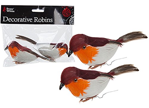 JMS we create smile Decorative Robins Garden Ornaments Artificial Robin Bird For Christmas Tree Decoration Gift Craft Outdoor Decor Statue (Set of 2)