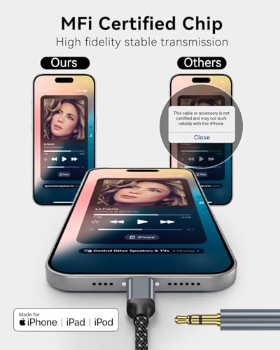 Aux to Lightning Cable 3.3FT/1M,[MFi Certified] Aux Cable for iPhone in Car,Audio Stereo Lightning to 3.5mm Headphone Jack Cord Jack Lead Compatible with iPhone 14 Pro Max 13 12 11 XR iPad Pro 11 Mini - Image 3