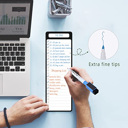 Clever Clean Magnetic Dry Erase List Board - 4"X12" Multifunctional List Board For Fridge - 6 Extra Fine Point Markers Included - Shipped Flat #TOP3