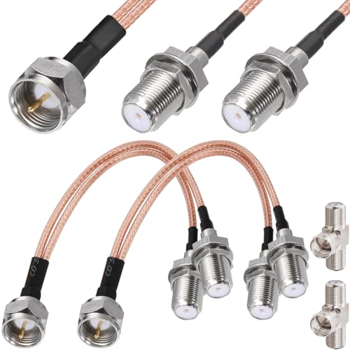 Xiatiaosann 2 Pcs F-Type Splitter Coaxial Cable, 50ohm Male to F Dual Female RG316 TV Splitter Coaxial Cable, for VCR Antenna Satellite(15cm)