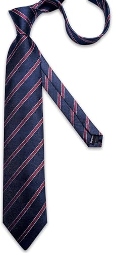 Image of DiBanGu Striped Tie Set for Men Silk Woven Plaid Necktie and Pocket Square Cufflinks Business Wedding