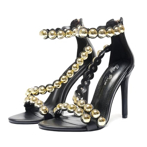Women's 4.3IN Stiletto Open-Toe Sandals Beaded Ankle Strap & Zip Closure Nightclub Party Wedding Heels Shoes3