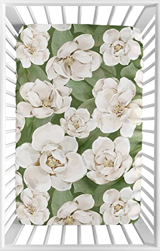 Sweet Jojo Designs Sage Green Boho Flower Floral Girl Fitted Mini Crib Sheet Baby Nursery Infant Newborn Bed Room Portable Pack N Play Mattress Shabby Chic Bohemian Watercolor Garden Nature Modern #TOP24