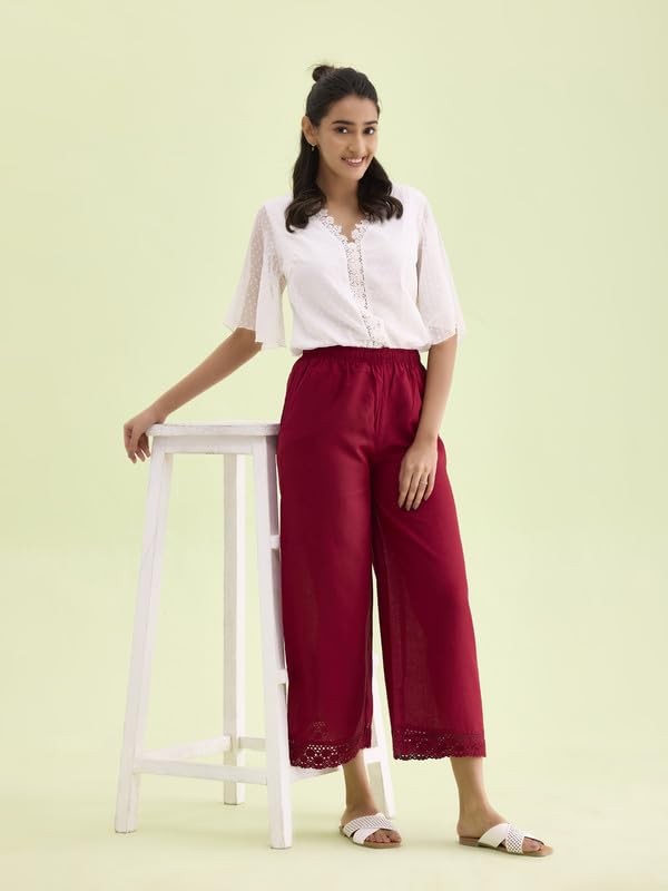 Image of GO COLORS Soft Linen Wide Pant Full Length for Women| Breathable, Mid Rise