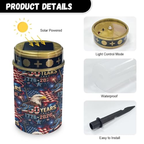 Image of Solar Cemetery Lamp - 1776-2026 Bald Eagle Flag Pattern, Flameless Memorial Candle, Patriotic Holiday Decor for 4th of July, Memorial Day & Veterans Day