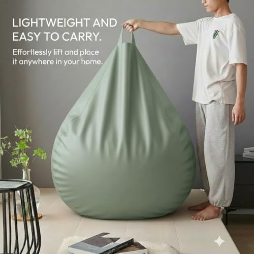 Image of KAM'S LIEU 6XL Luxury Faux Leather Bean Bag with Footrest & Cushion | Pre-Filled High-Density Polystyrene Beans | Premium Leatherette |Teardrop Handle Design | 6 Months Warranty Color- SAGE Green
