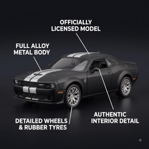 Image of Wizplex CCA Officially Licensed Dodge Challenger SRT Jailbreak 2022 1:64 Die Cast Metal Car - Collectible Alloy Muscle Coupe with Openable Doors, Free-Rolling Wheels, Showpiece for Kids 3+