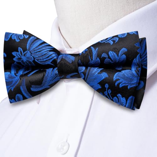 Image of Dubulle Mens Paisley Striped Bowtie Set Pre-tied Bowtie for Men and Pocket Square Set Wedding Business