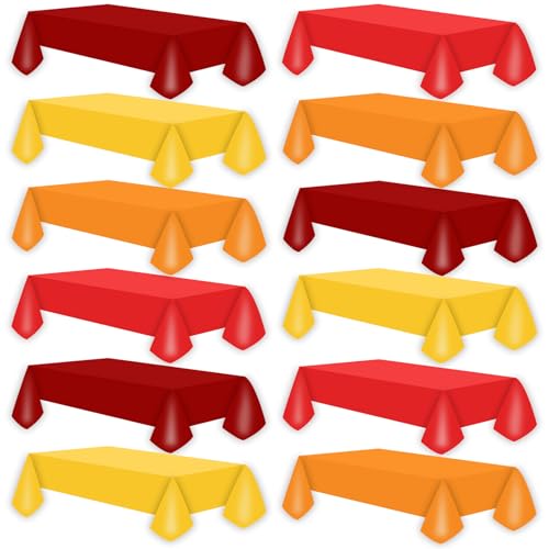 Image of 12 Pcs Plastic Tablecloths, Disposable Rectangle 54 x 108 Inch Waterproof Table Covers for Fall Harvest Thanksgiving Day Family Birthday Baby Shower Party Decorations