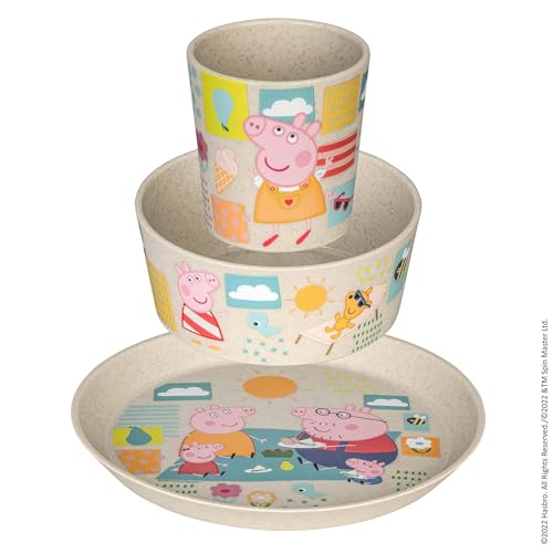 Koziol CONNECT PEPPA PIG Kindergeschirrset 3teilig | kleiner Teller + Schale + Becher | für Kinder ab 6 Monate | biozirkulärer Kunststoff, bruchfest, spülmaschinengeeignet (organic sand)