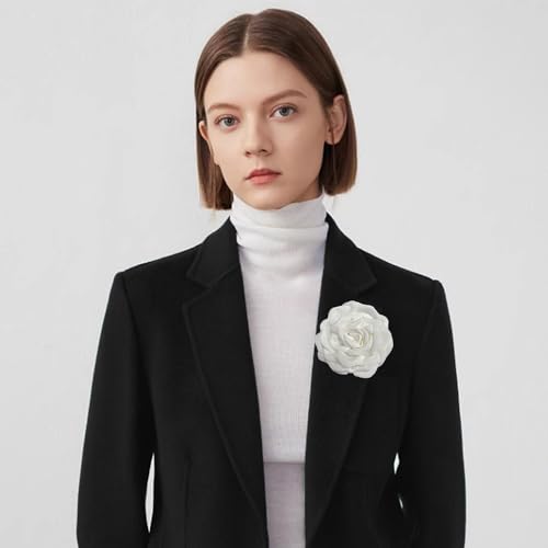Image of Dainty Fabric Peony Flower Brooches Pin Delicate Camellia Flower Brooch Classic for Women Wedding Party Dance Banquet Elegant Lapel Pins Dress Suit Ceremony Clothes Accessories Jewelry Gifts 100mm