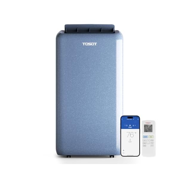 Tosot 14000btu 9600 btu sacc wifi portable air conditioner with heating mode cooling dehumidifier fan auto swing 24h timer for large rooms up to 600 sq ft aomi series steel blue  urban country home decor