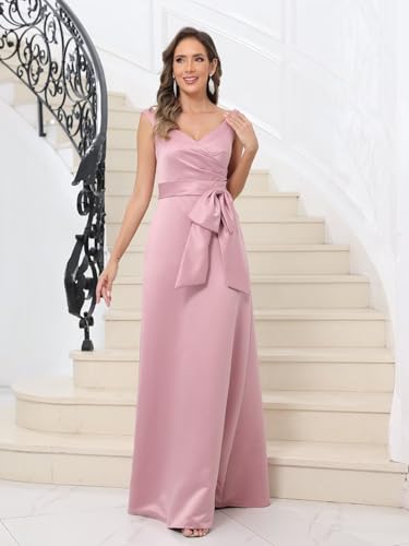 Fivsole Satin Mother of The Bride Dresses for Women Long A-Line Formal Evening Gowns with Bow4