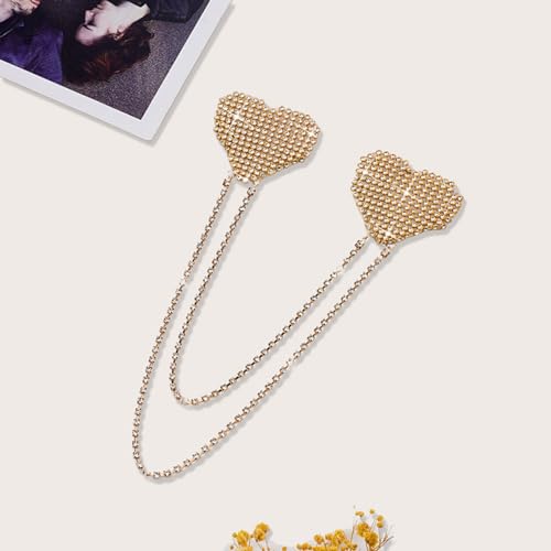 Image of ZGMYC Sparkly Rhinestones Metal Chain Nipple Cover with Tassel, Reusable Adhesive Pasties Sexy Bra Body Chain