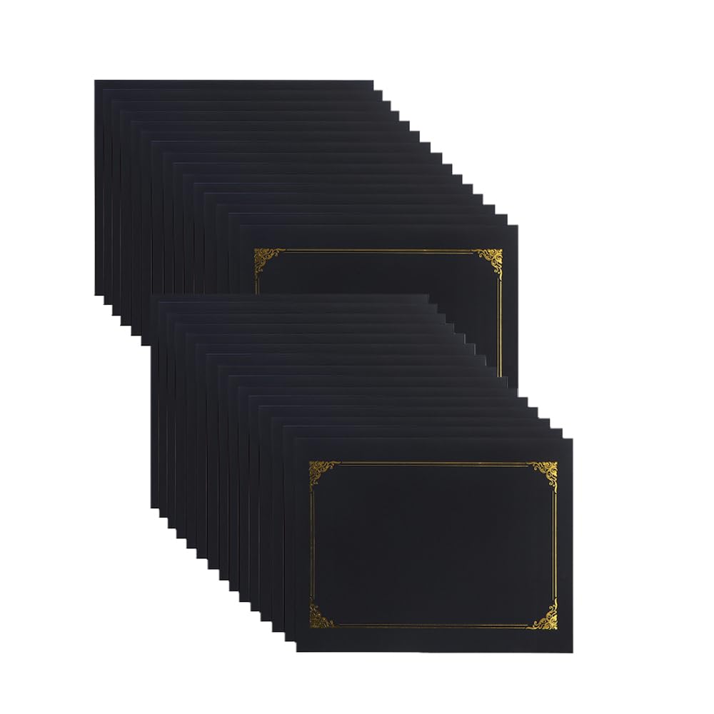 Oaygat 30 Packs A4 Gold Foil Border Diploma Certificate Holders Black Sturdy Cardstock Folders for Letter-Size Papers & Certificates — image 1