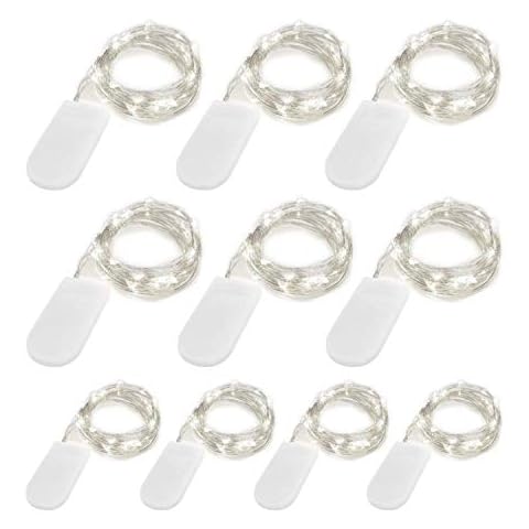 10 Pack Fairy Lights Battery Operated 6.6ft 20 Led Mini String Lights Silver Wire Starry Lights for DIY Wedding Party Festival Halloween Christmas (10 Pack, Cool White) Cover