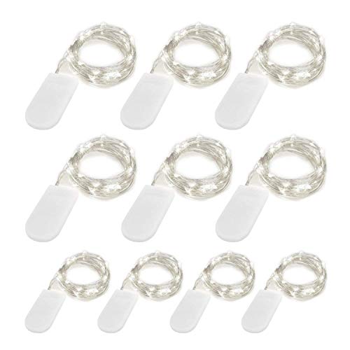 Fairy Lights Battery Operated 6.6ft 20 Led Mini String Lights Silver Wire Starry Lights for DIY Wedding Party Festival Halloween Christmas (10 Pack, Cool White)
