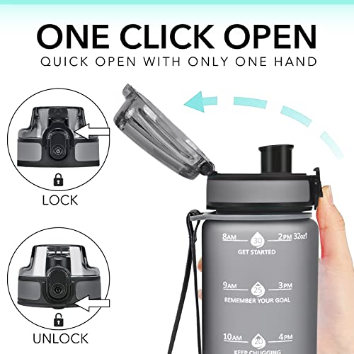 Goswag 32Oz Motivational Water Bottles With Time Marker & Fruit Strainer, Sports Water Bottle With Times To Drink, Leakproof & Bpa Free, Reusable Plastic Bottle With Strap No Straw For Gym & School #TOP4