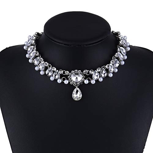 Fashion Womens Pearl Collar Crystal Diamond Chunky Choker Pendant Bib Necklace #TOP6