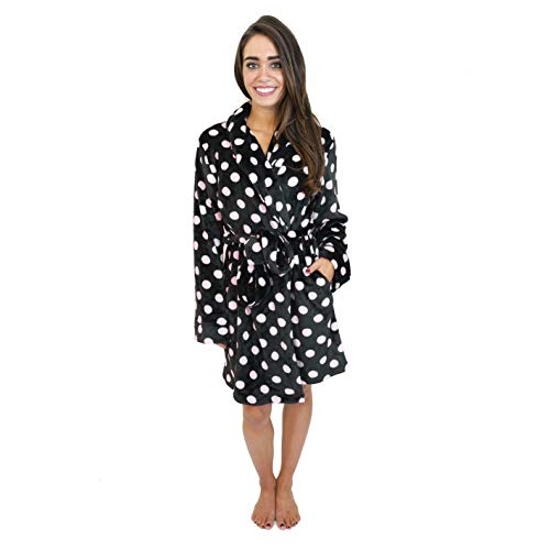 Cherokee Women's Polyester Plush Shawl Collar Bathrobe Sleepwear, Jumbo Dot, Medium