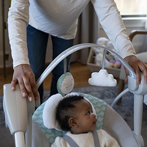 Ingenuity, Ity Ingenuity, Swingity Swing, Goij, zusammenklappbare und tragbare Babyschaukel mit 6 Schaukelgeschwingkeiten, 2 Spielzeugen, 5-Punkt-Gurt und Tragegriff