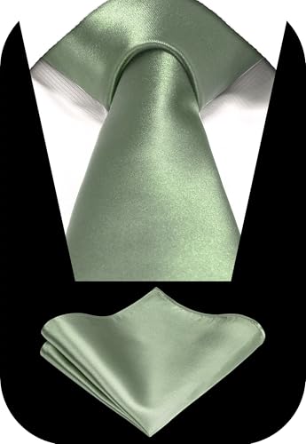 Image of TIE G Solid Satin Woven dyed Color Formal Black Necktie and Pocket Square Sets in Gift Box