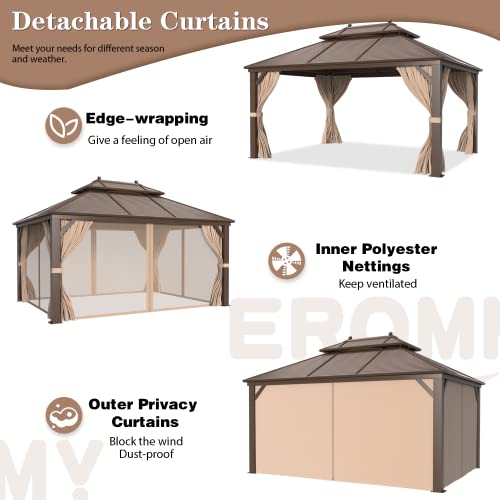 Erommy Hardtop Gazebo Galvanized Steel Outdoor Gazebo Canopy Double Vented Roof Pergolas Aluminum Frame With Netting And Curtains For Garden,Patio,Lawns,Parties (10'X 13') #TOP7