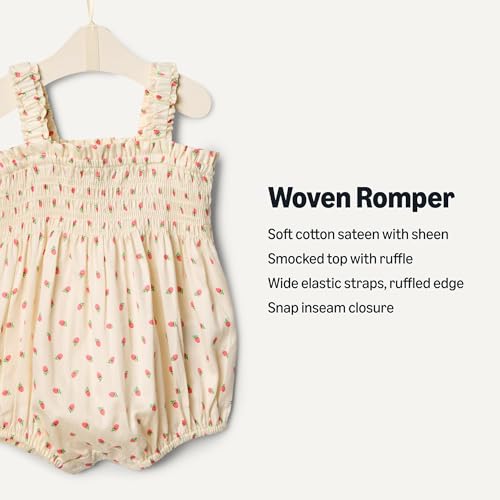 Amazon Essentials x Sofia Grainge Baby Girls' Cotton Woven Sleeveless Romper with Ruffle Detail, Bright Pink Little Strawberries, 24 Months - image 2