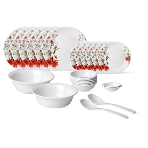 Image of Golden Fish 24 Pieces Premium Dinner Set for 6 People | 6 Full Plates, 6 Quarter Plates, 6 Veg Bowls, 2 Donga, 2 Serving Spoon & 2 Pickle Bowls | Complete Dining Set for Family, Guests & Festive Use