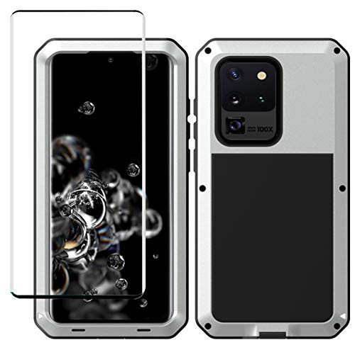Ezanmull Galaxy S20 Ultra Case, Military Grade Drop Aluminum Metal Shockproof Protection Dual dust Tough Full Body Cover Cases for Samsung Galaxy S20 Ultra 5G 6.9 (Silver)